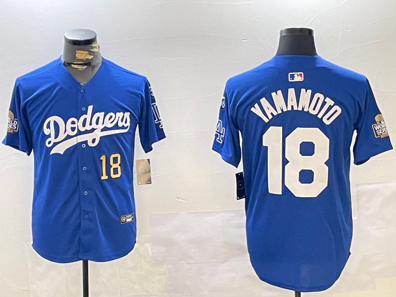 Men Los Angeles Dodgers #18 Yamamoto 2024 World series patch blue jersey 20241120164->los angeles dodgers->MLB Jersey